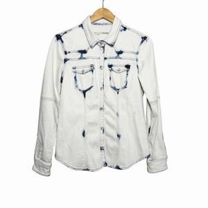 Teleria Zed Womens Handmade Denim Shirt Jacket 46 L Tie Dye Bleach Wash Italy